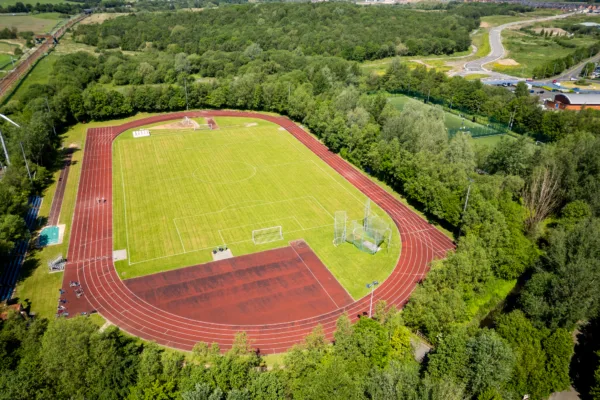 Aerial shot of Active Bolton Area 400m running track