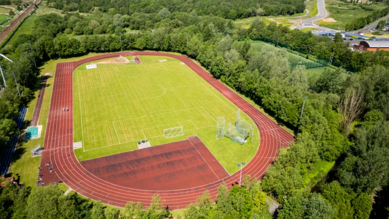 Aerial shot of Active Bolton Area 400m running track