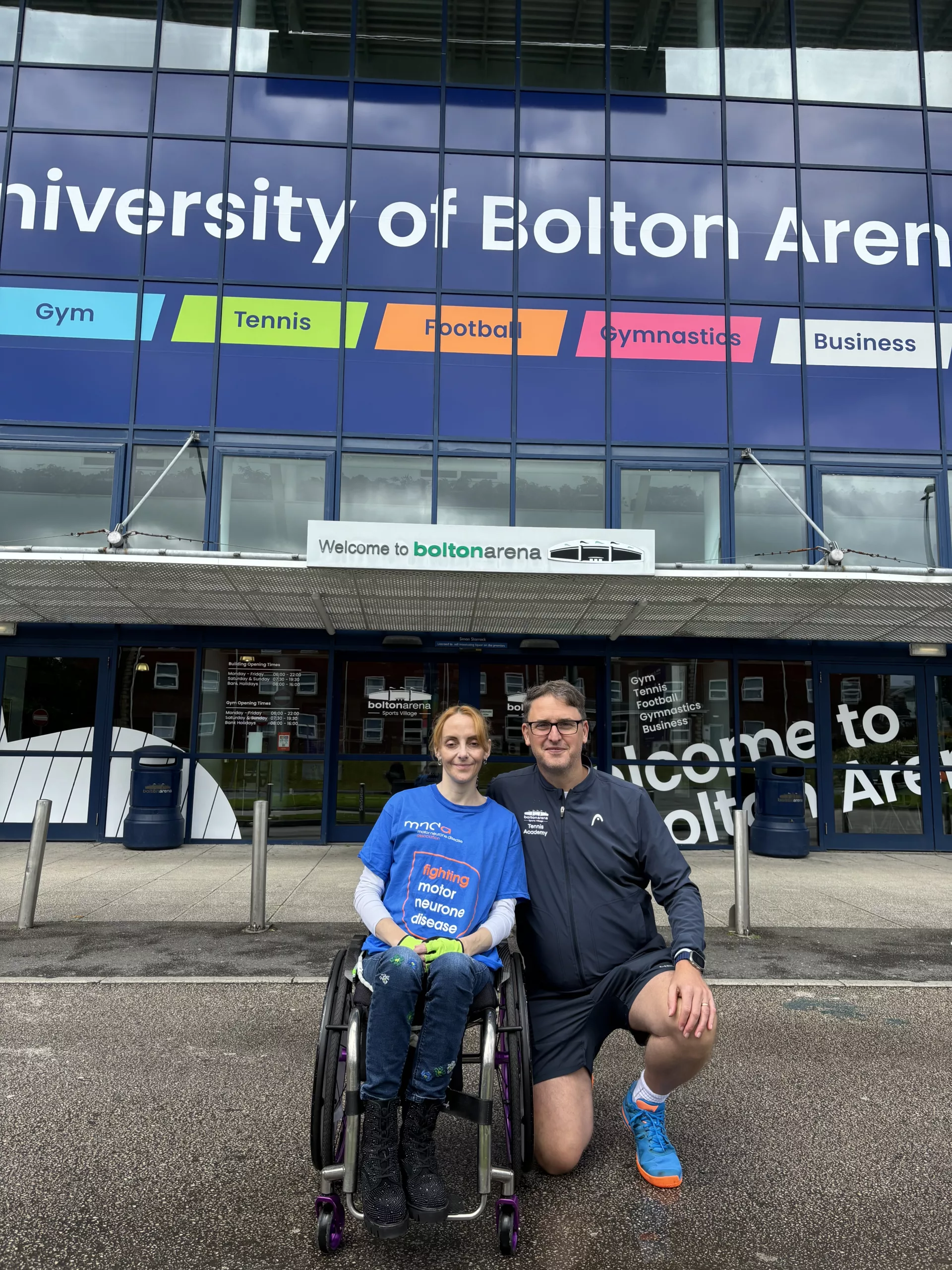 Natalie Amber and Stuart Kay outside Bolton Arena.