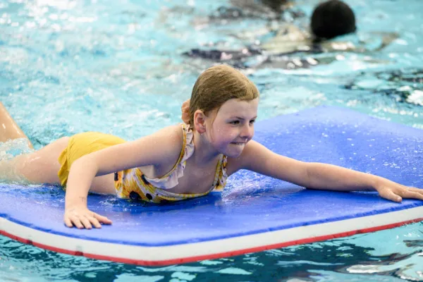Girl lied on float in pool at Westhoughton Leisure Centre
